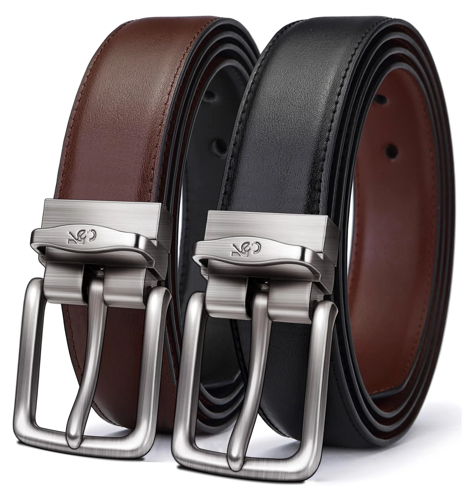 KEMISANT Boys Reversible Leather Belt in Black / Light Brown