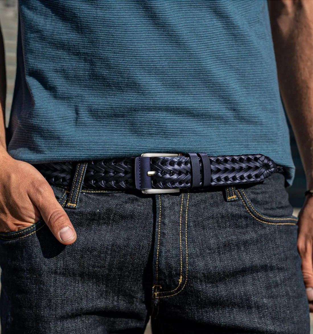 KEMISANT Braided Leather Belt 2-Pack in Black / Blue, 2-pack, view 2