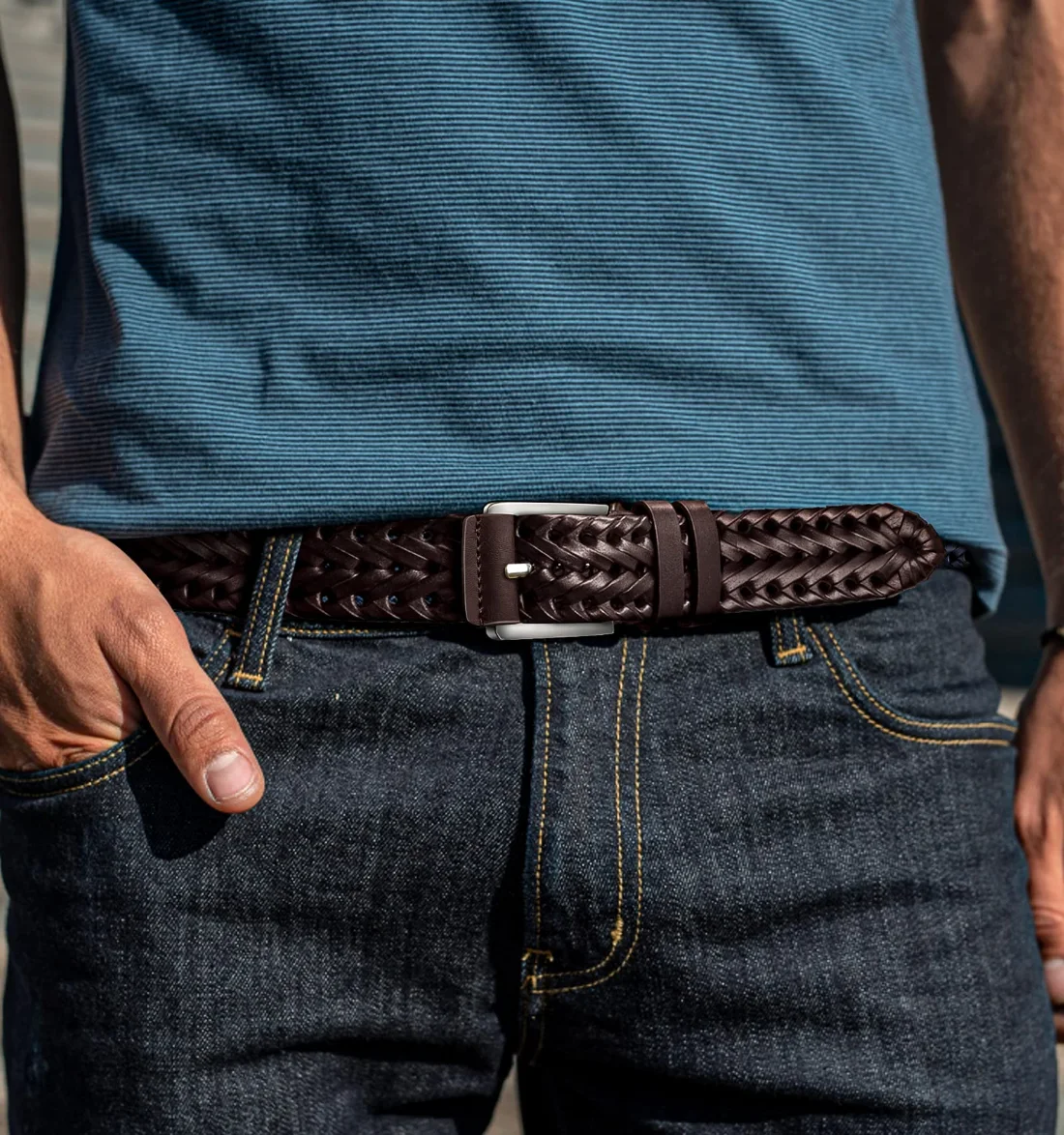 KEMISANT Braided Leather Belt 2-Pack in Black / Wine Red, 2-pack, view 2
