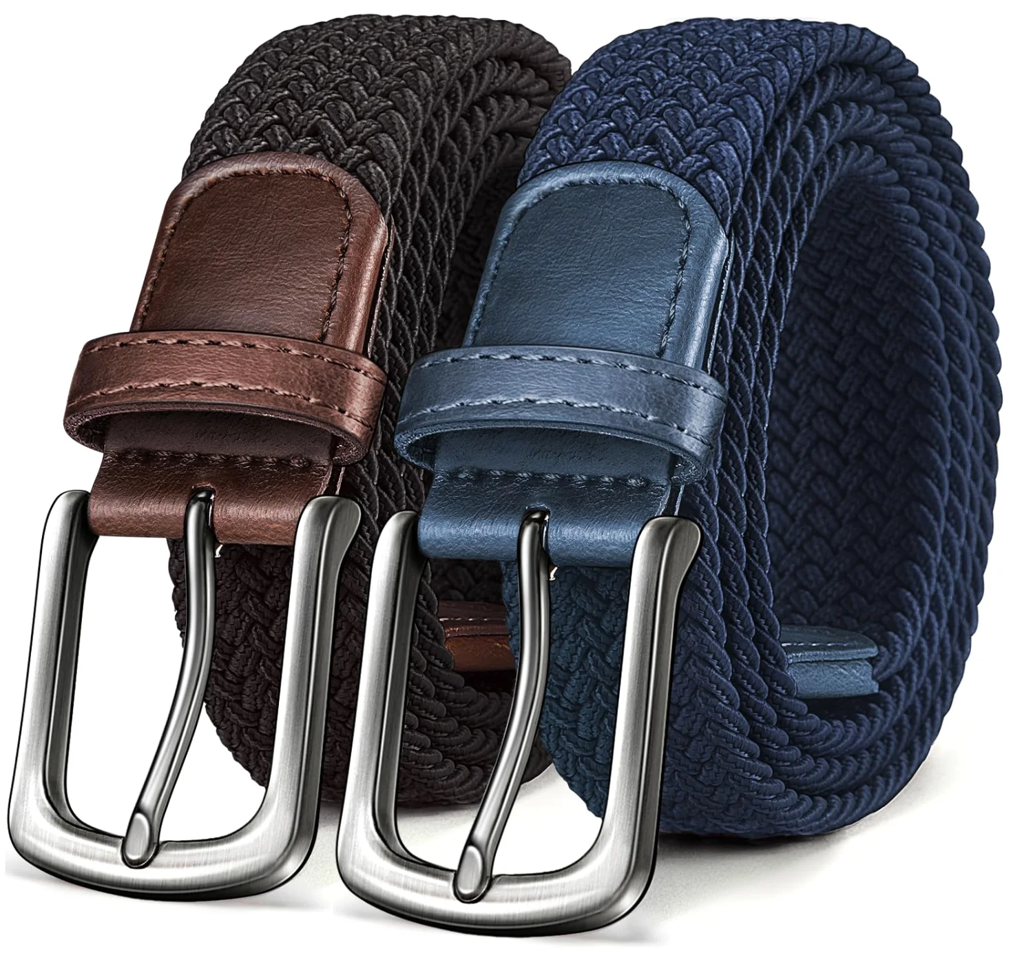 KEMISANT Braided Stretch Golf Belt Multi-Pack in Black / Antique Blue, 2-pack