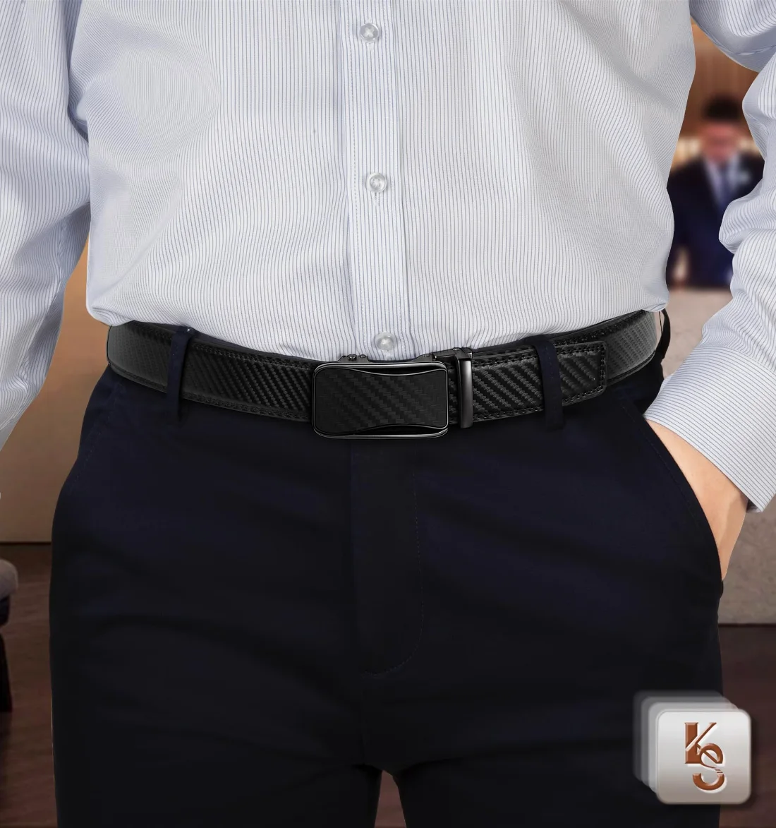 KEMISANT Classic Ratchet Leather Belt 2-Pack in Black / Tawny, 2-pack, view 3