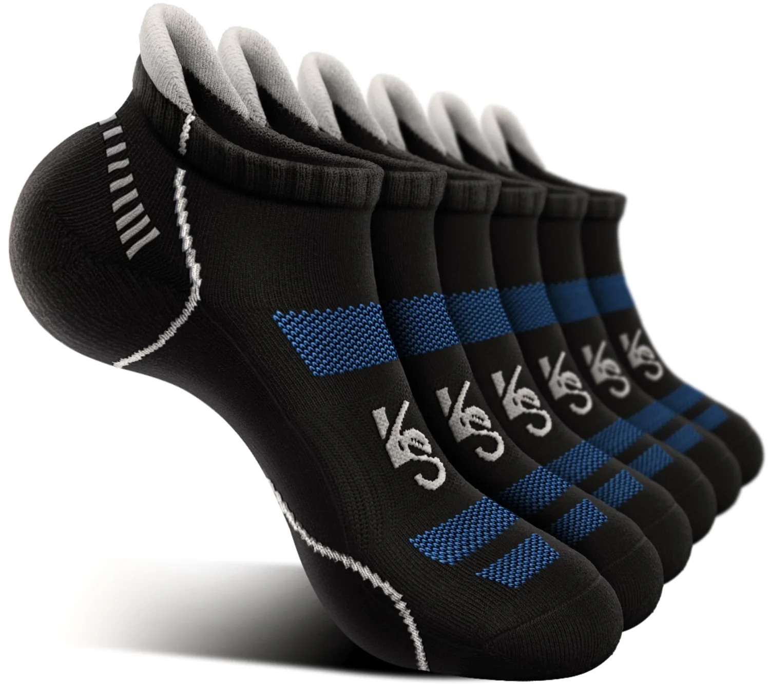KEMISANT Cushioned Running Ankle Socks in Black / Creamy White, 6-pack