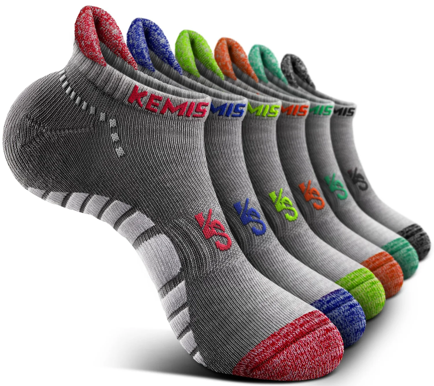 KEMISANT Cushioned Running Ankle Socks in Gray Heather, 6-pack