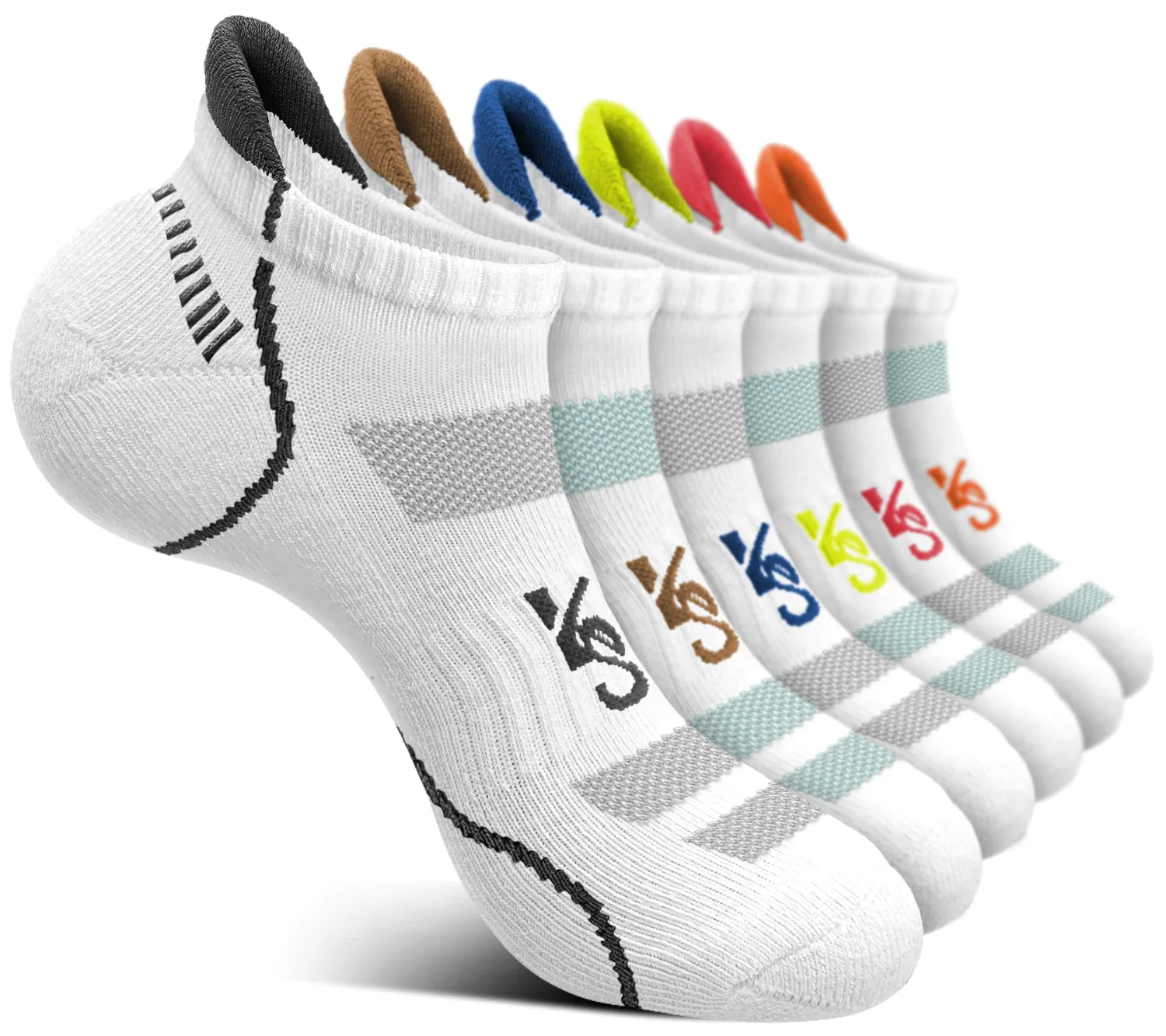 KEMISANT Cushioned Running Ankle Socks in White 6 Color Mixed, 6-pack