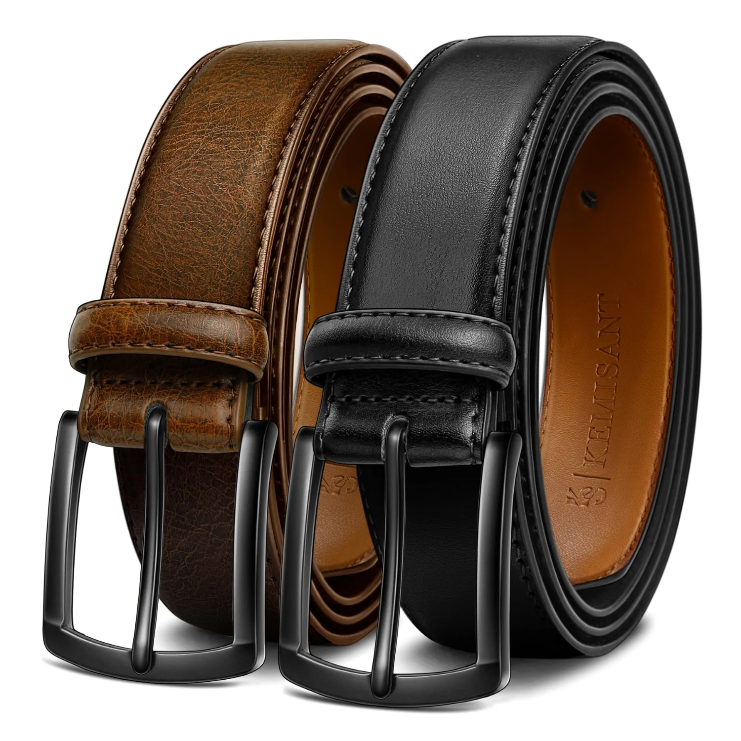 KEMISANT Eyelet Leather Belt 2-Pack in Black / Deep Brown, 2-pack