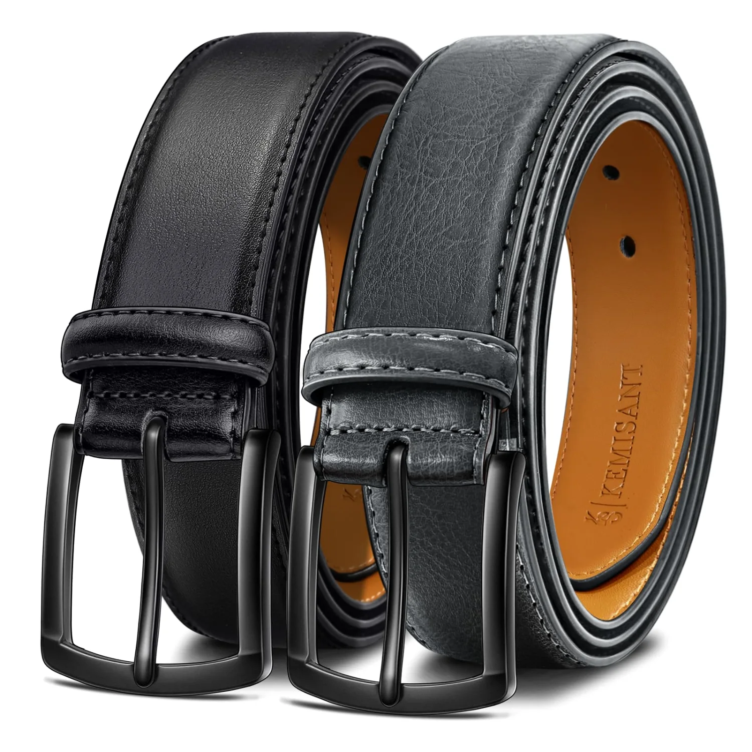 KEMISANT Eyelet Leather Belt 2-Pack in Black / Sacred Gray, 2-pack