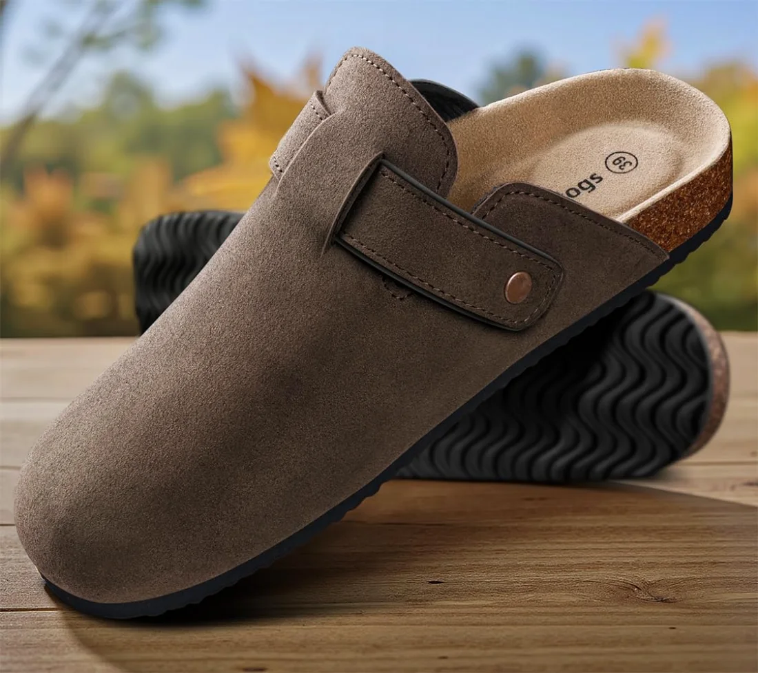 KEMISANT Fleece Lined Cork Footbed Clogs in Deep Brown, view 2