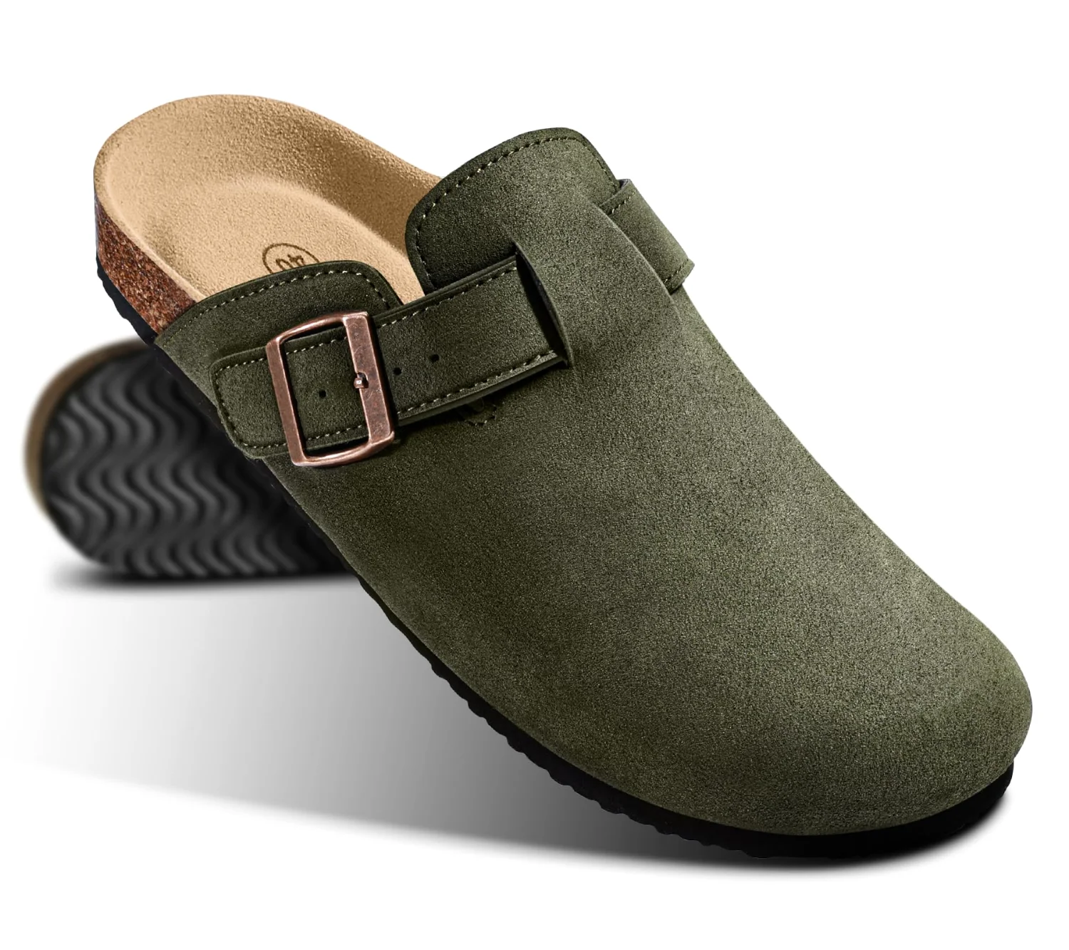 KEMISANT Fleece Lined Cork Footbed Clogs in Olive
