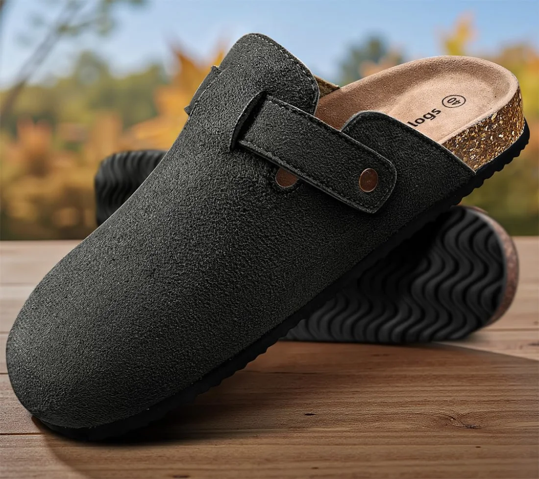 KEMISANT Fleece Lined Cork Footbed Mules in Black, view 3
