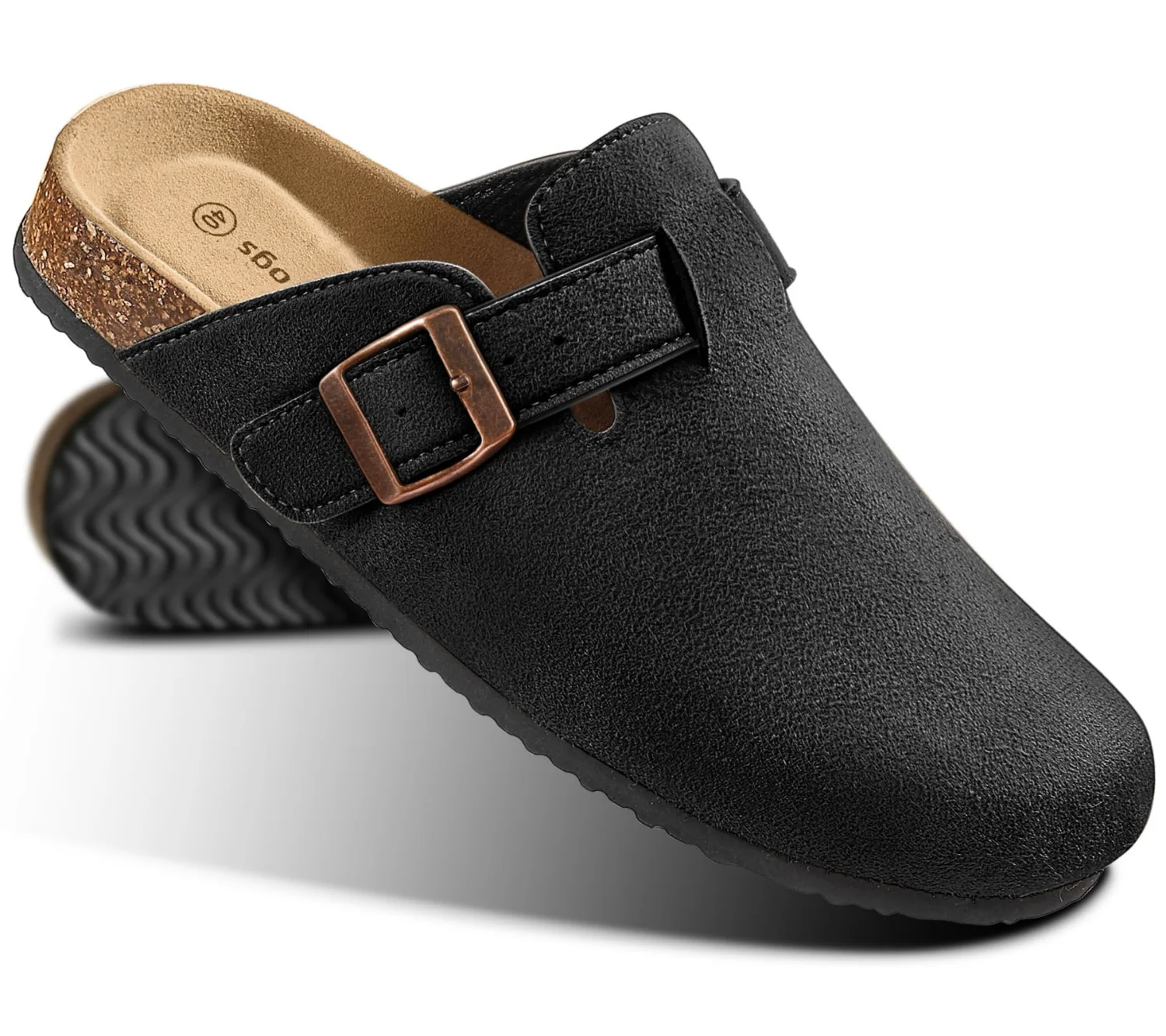 KEMISANT Fleece Lined Cork Footbed Mules in Black