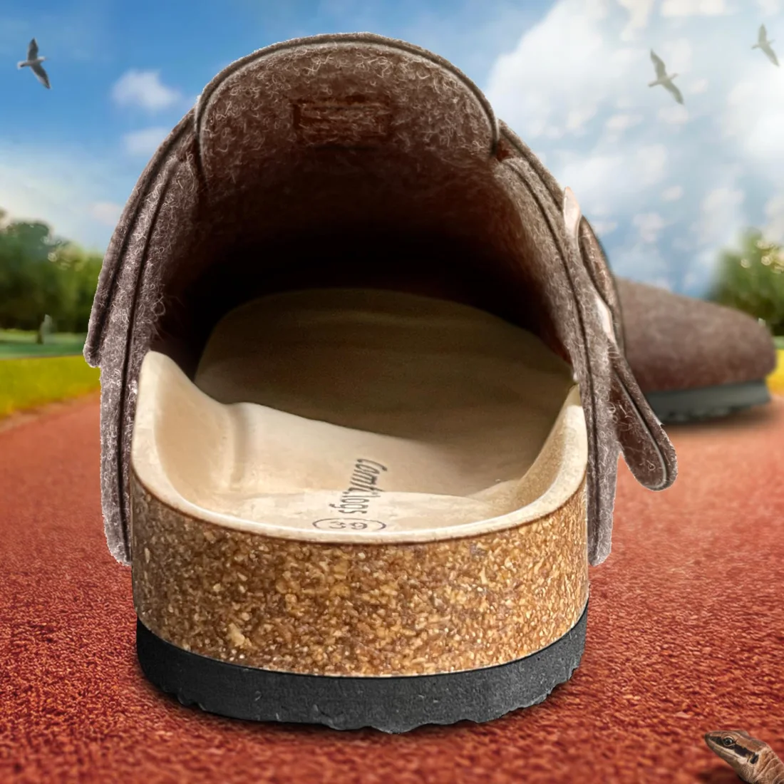 KEMISANT Fleece Lined Cork Footbed Mules in Deep Brown, view 3