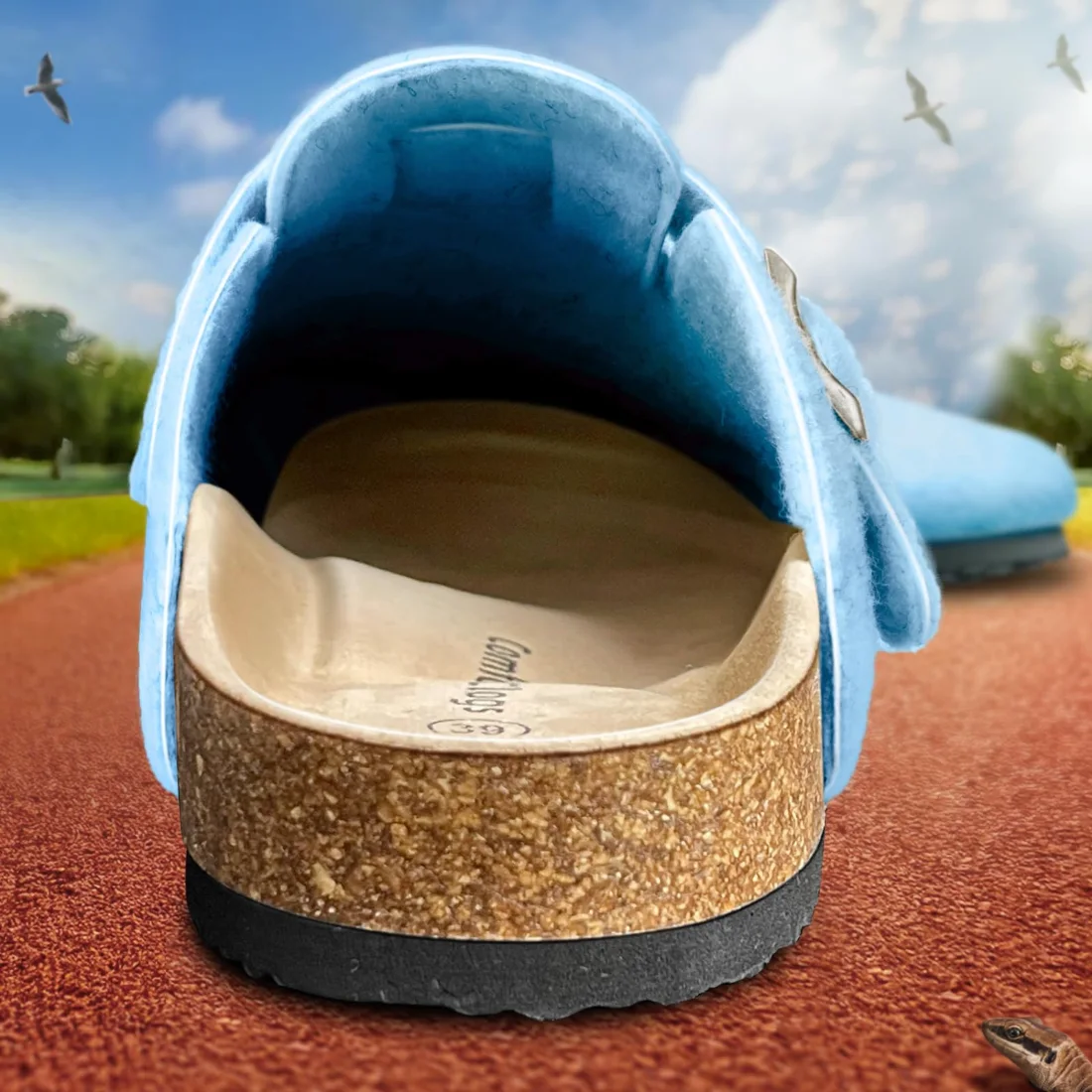 KEMISANT Fleece Lined Cork Footbed Mules in Fog Blue, view 3