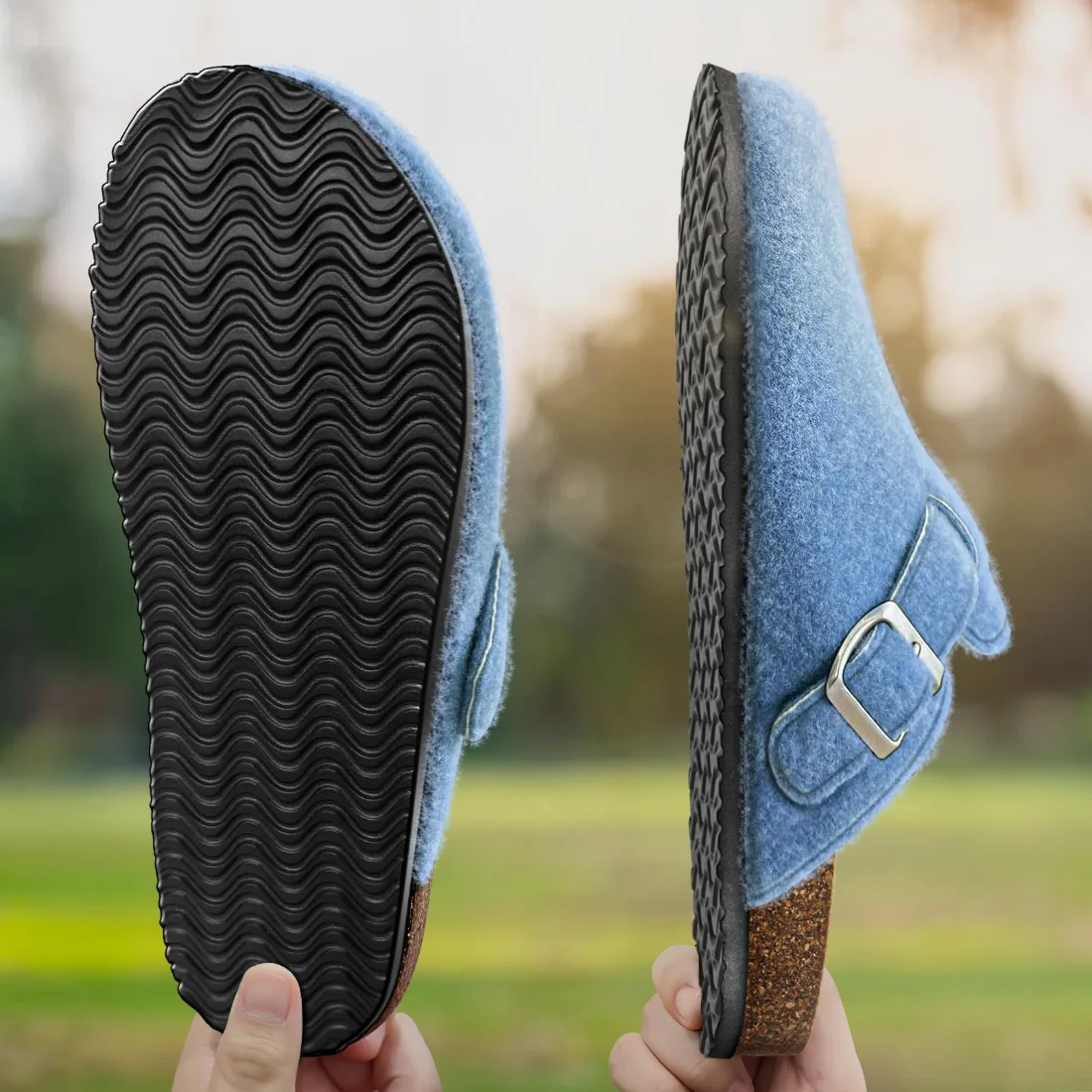 KEMISANT Fleece Lined Cork Footbed Mules in Fog Blue, view 4
