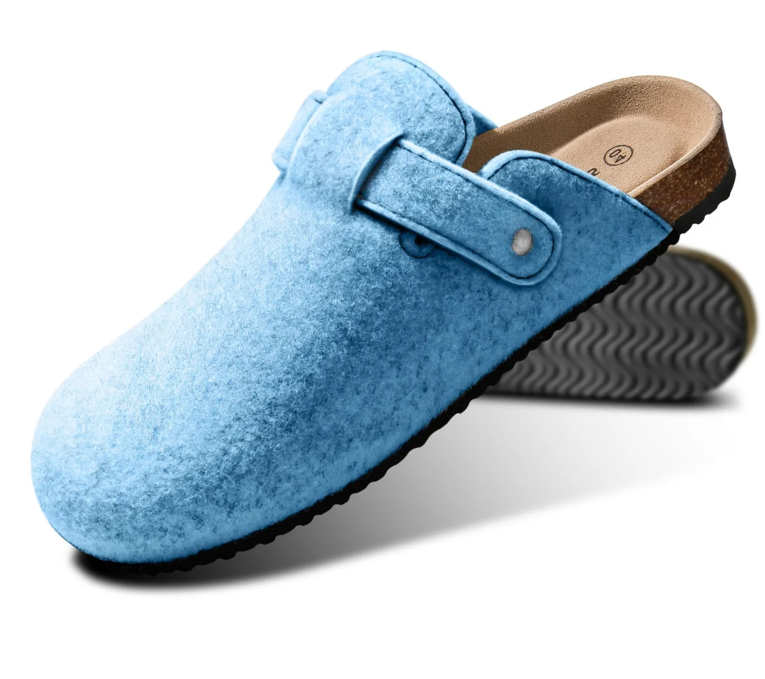 KEMISANT Fleece Lined Cork Footbed Mules in Fog Blue