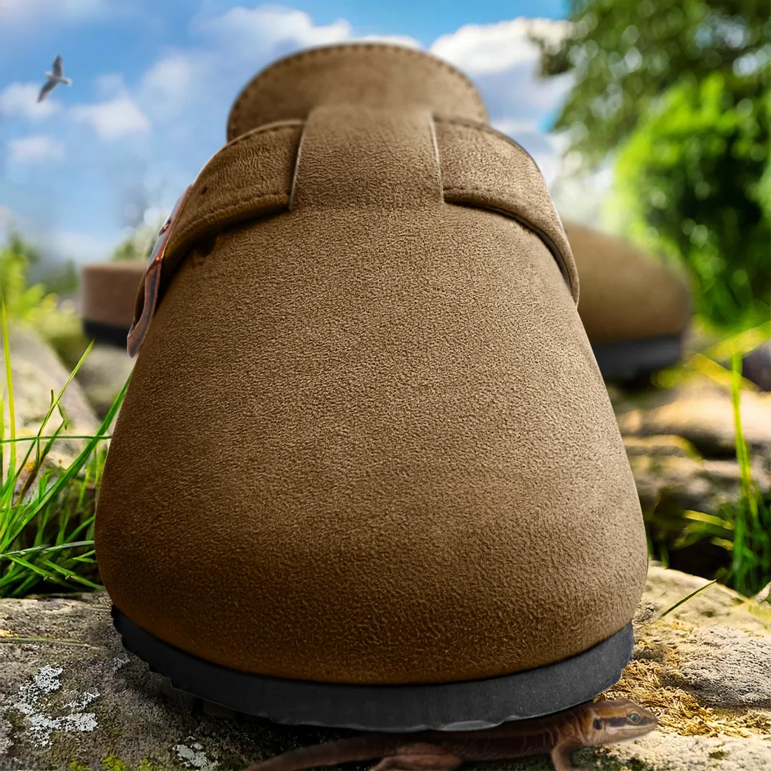 KEMISANT Fleece Lined Cork Footbed Mules in Rubber Brown, view 4