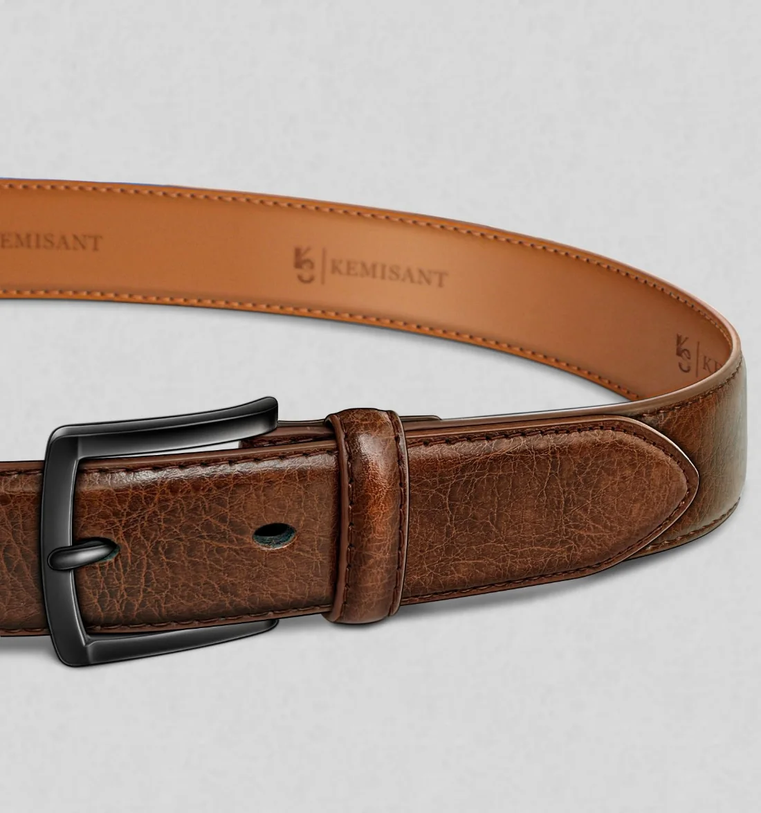 KEMISANT Grommet Leather Dress Belt in Deep Brown, view 2
