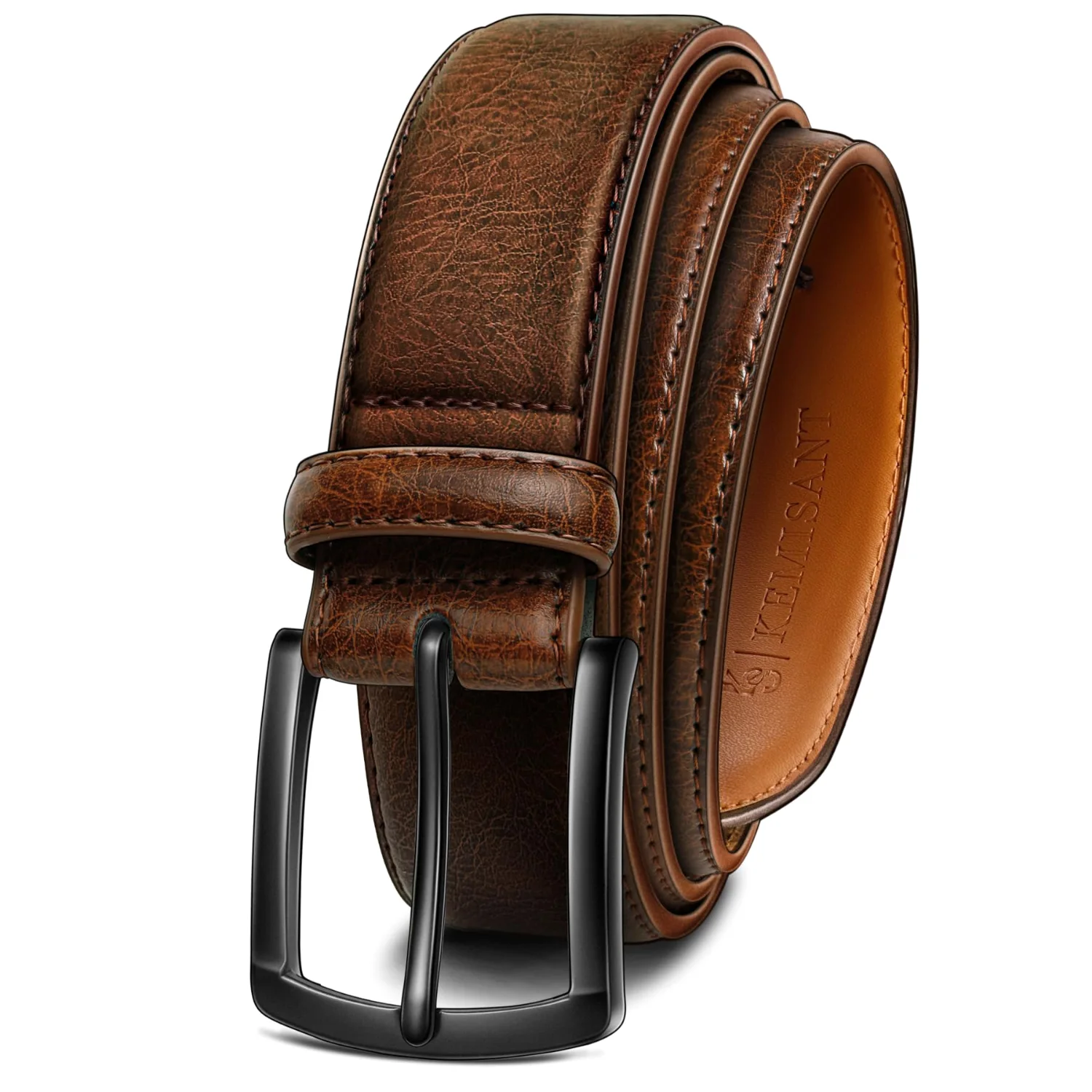 KEMISANT Grommet Leather Dress Belt in Deep Brown