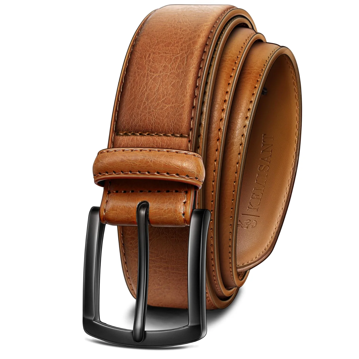 KEMISANT Grommet Leather Dress Belt in Orange Brown