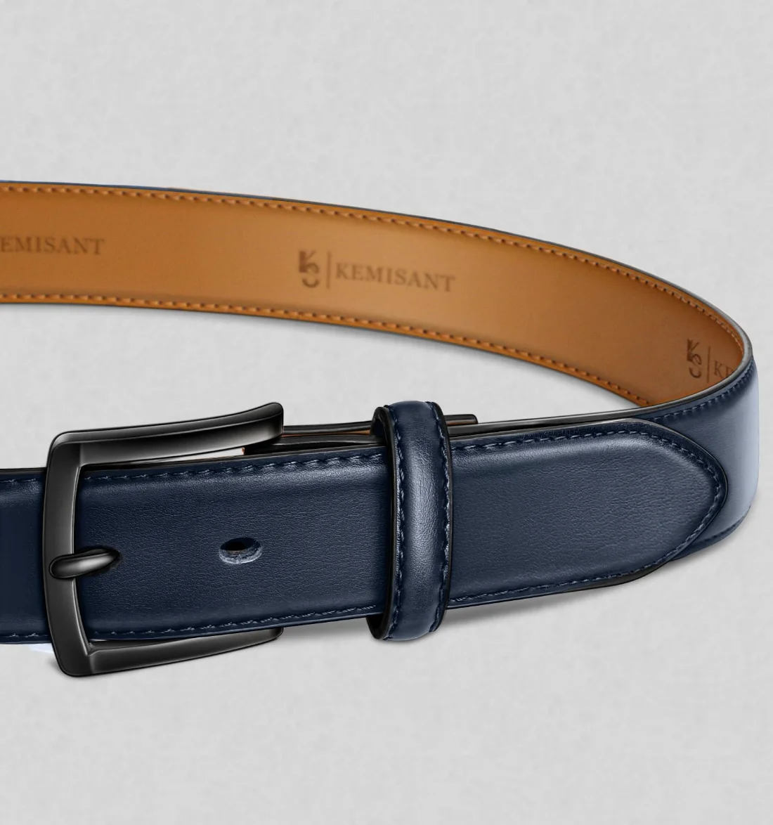 KEMISANT Grommet Leather Dress Belt in Purplish Blue, view 2