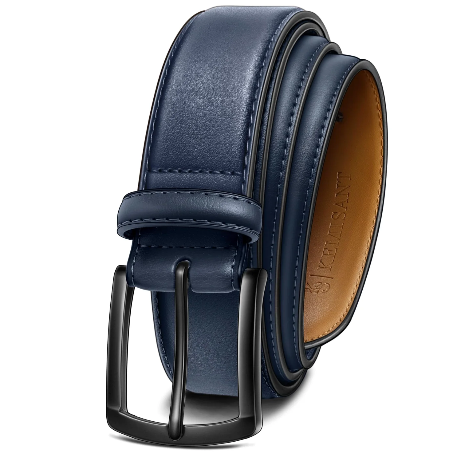 KEMISANT Grommet Leather Dress Belt in Purplish Blue