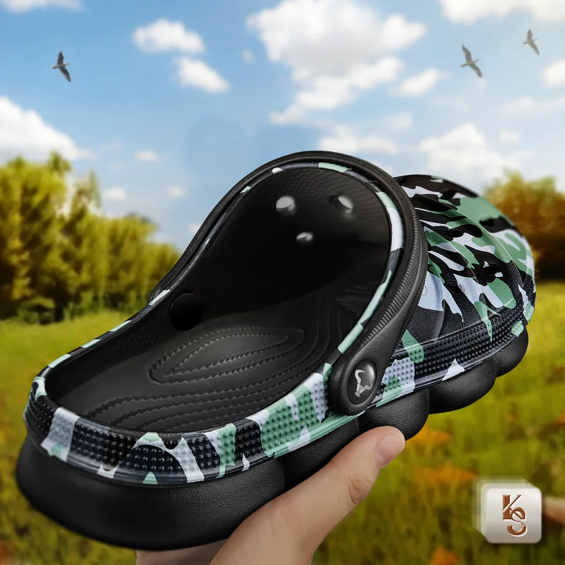 KEMISANT Massage Sole Garden Clogs in Black, view 2