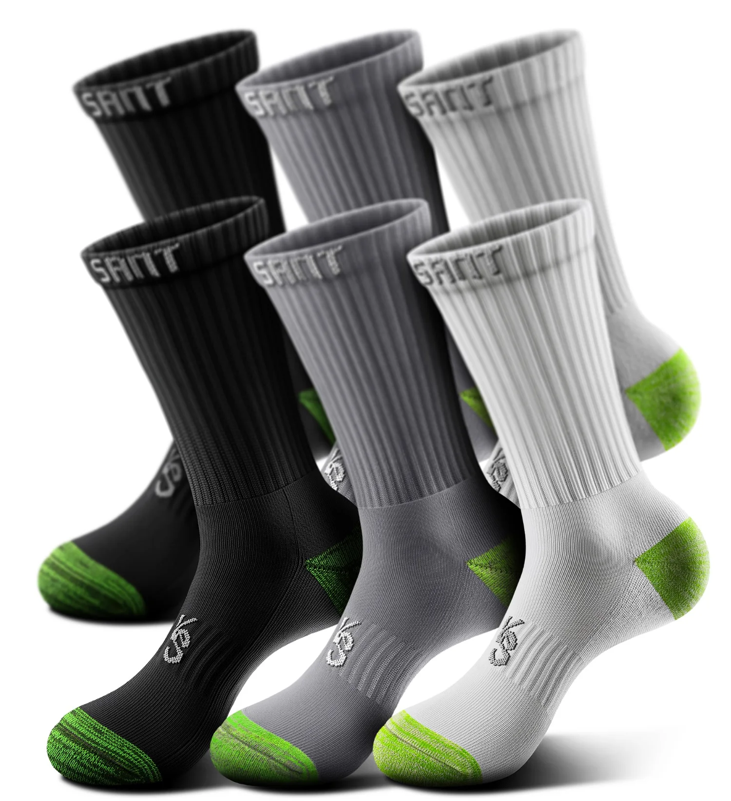 KEMISANT Plush Footbed Crew Socks in Black / White / Gray, 6-pack