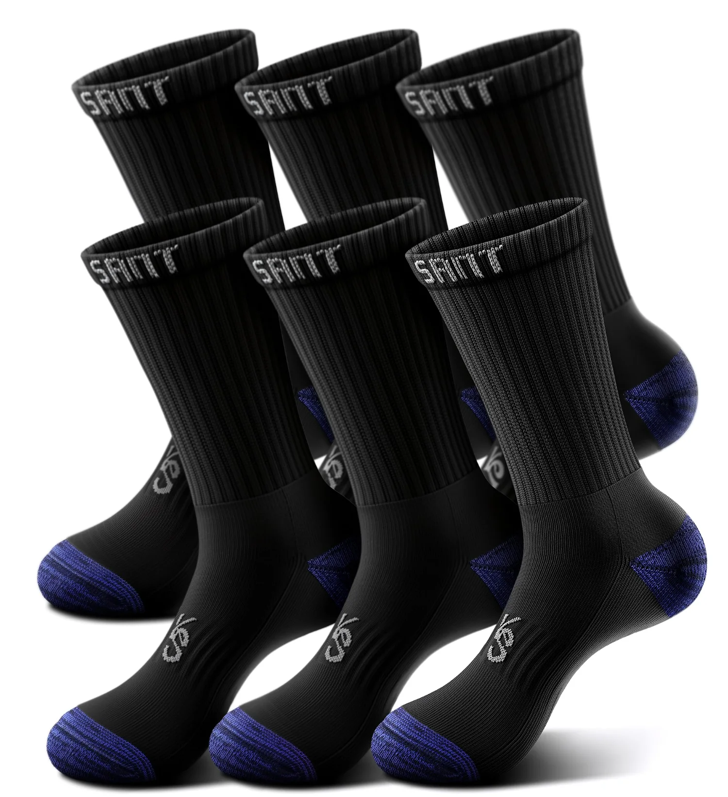 KEMISANT Plush Footbed Crew Socks in Black, 6-pack