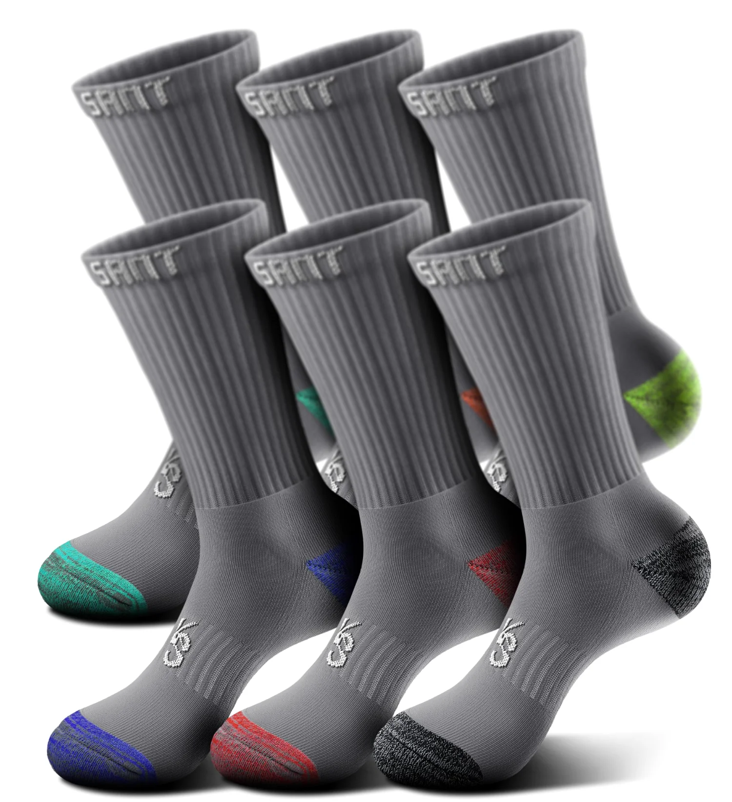KEMISANT Plush Footbed Crew Socks in Gray Heather, 6-pack