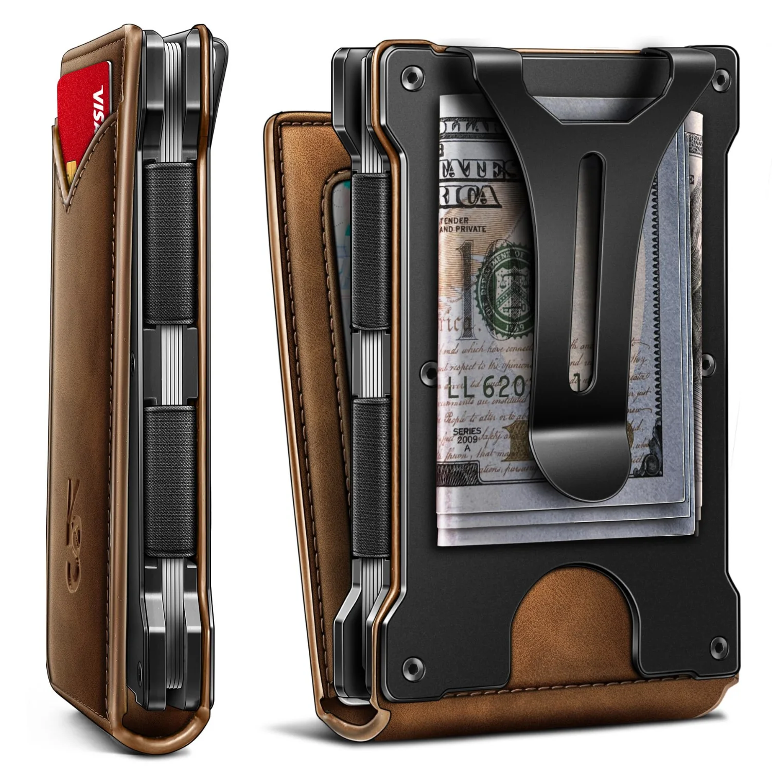 KEMISANT Pop-Up Card Case with Magnetic Flip in Tiger Eye, Alaska leather