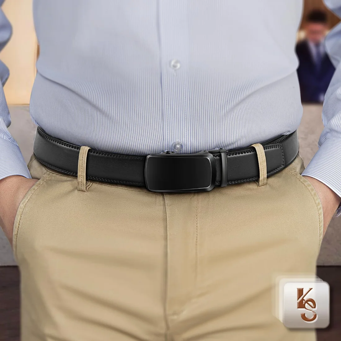 KEMISANT Ratchet Leather Belt 2-Pack in Black / Light Brown, 2-pack, view 3