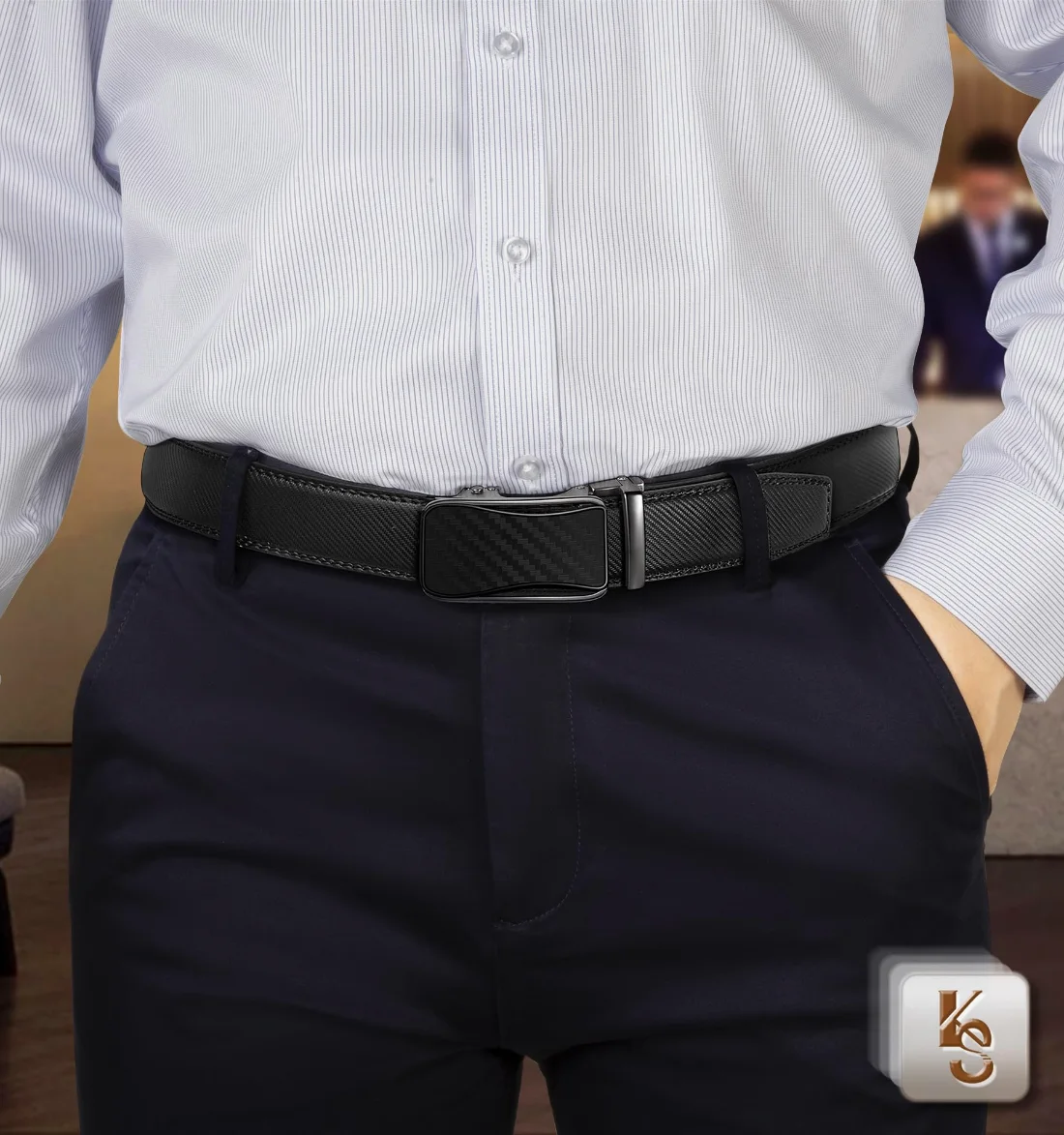 KEMISANT Ratchet Leather Belt 2-Pack in Black / Orange Brown, 2-pack, view 3