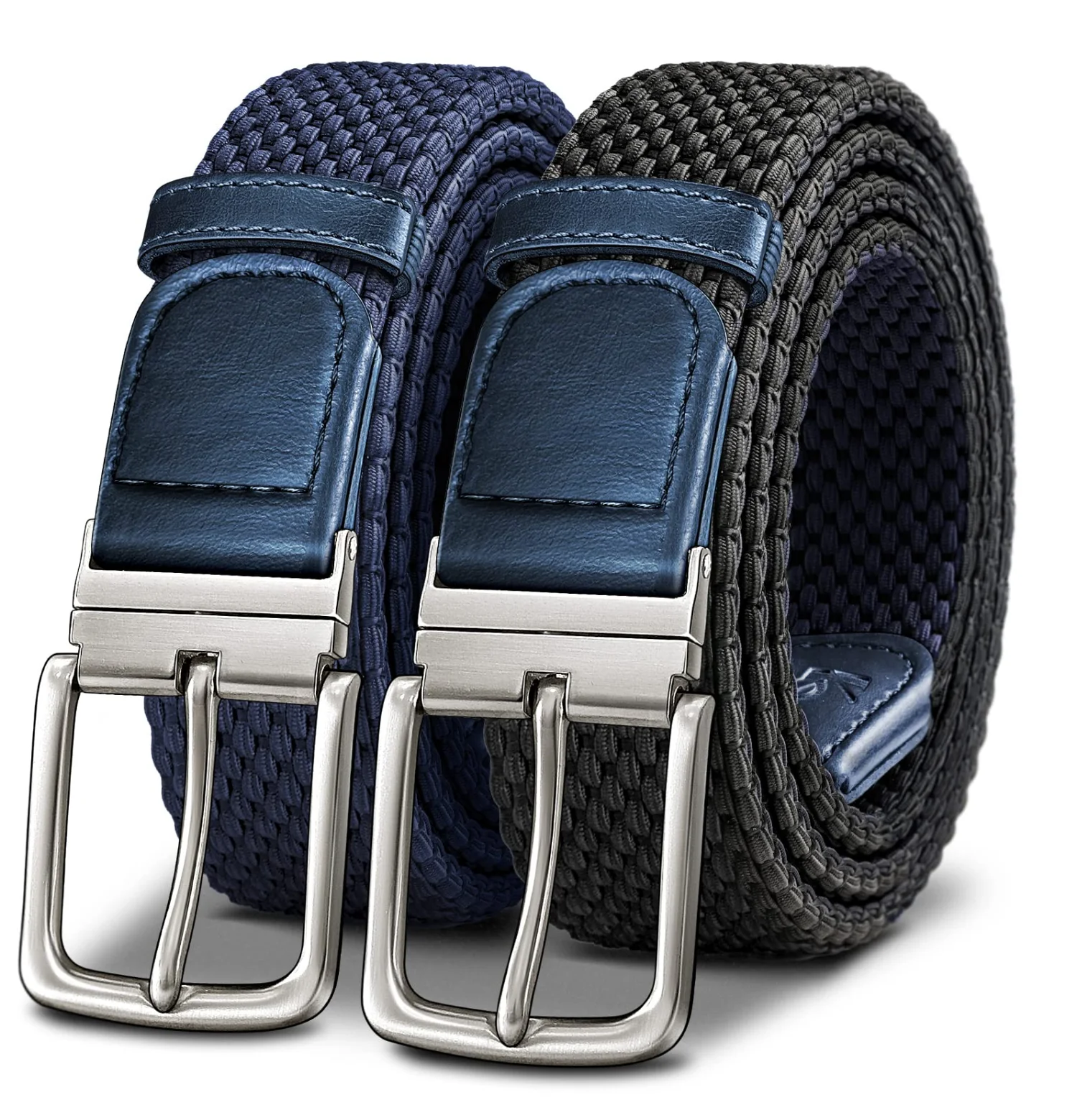 KEMISANT Reversible Braided Stretch Belt in Black / Antique Blue