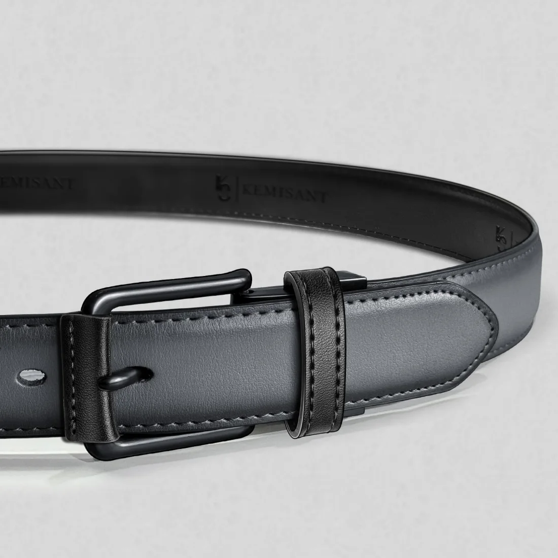 KEMISANT Reversible Leather Dress Belt in Sacred Gray / Black, view 2
