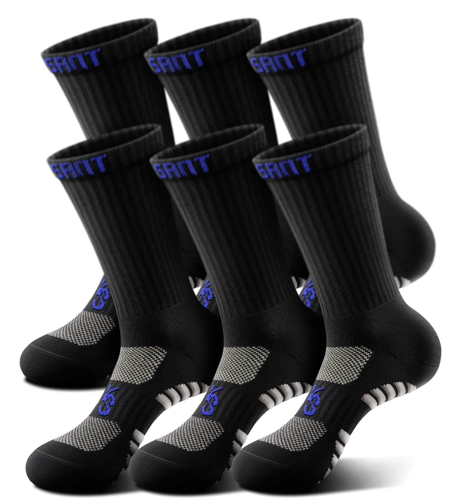 KEMISANT Terry Sole Crew Socks in Black, 6-pack