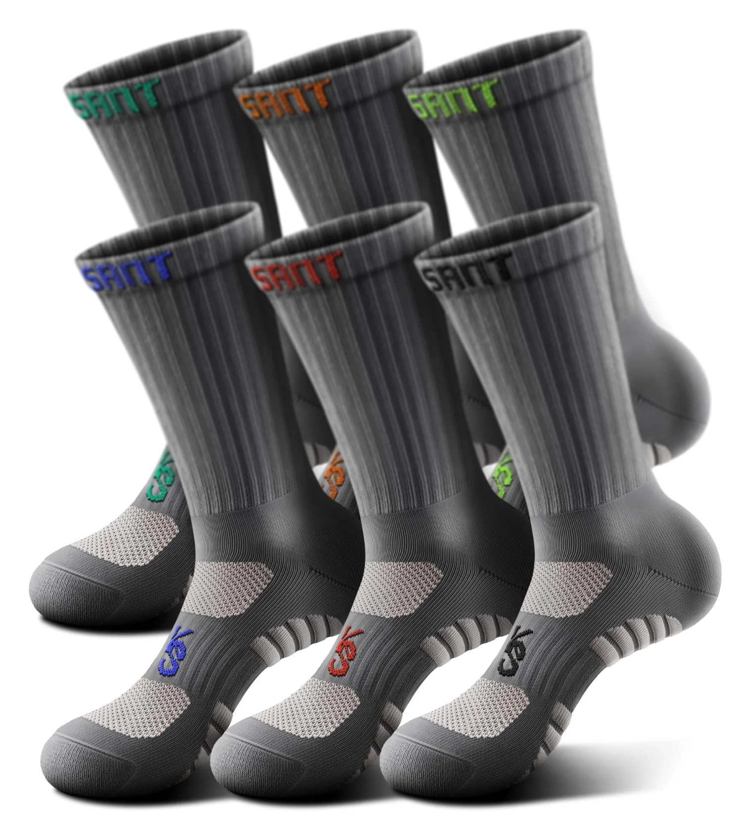 KEMISANT Terry Sole Crew Socks in Gray Heather, 6-pack