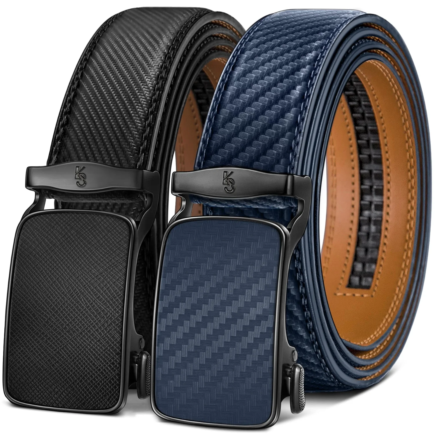 KEMISANT True-to-Size Ratchet Leather Belt in Black / Purplish Blue, 2-pack