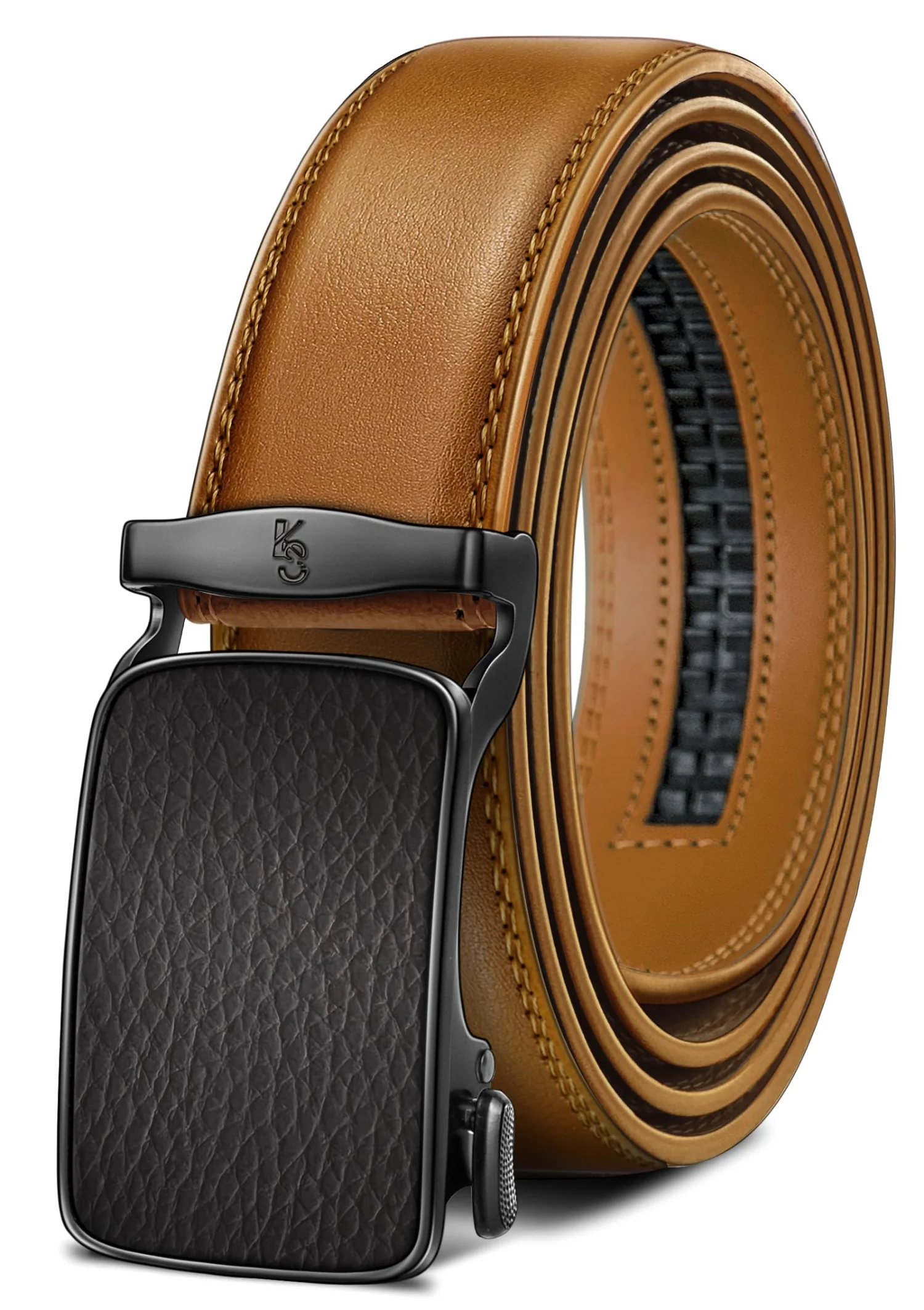 KEMISANT True-to-Size Ratchet Leather Belt in Orange Brown