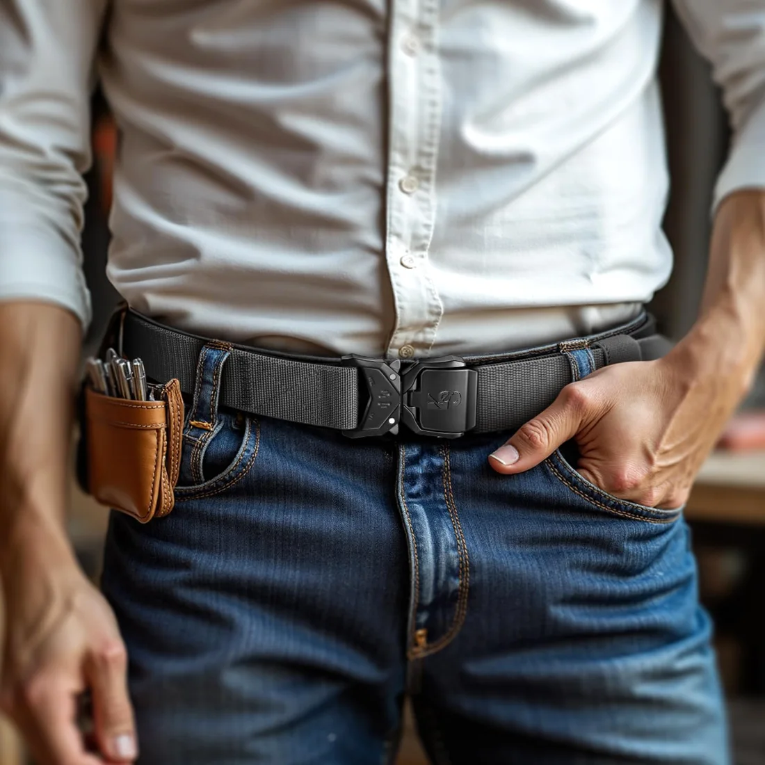 KEMISANT Two Button Stretch Rigger Belt 2-Pack in Black / Light Gray, 2-pack, view 4