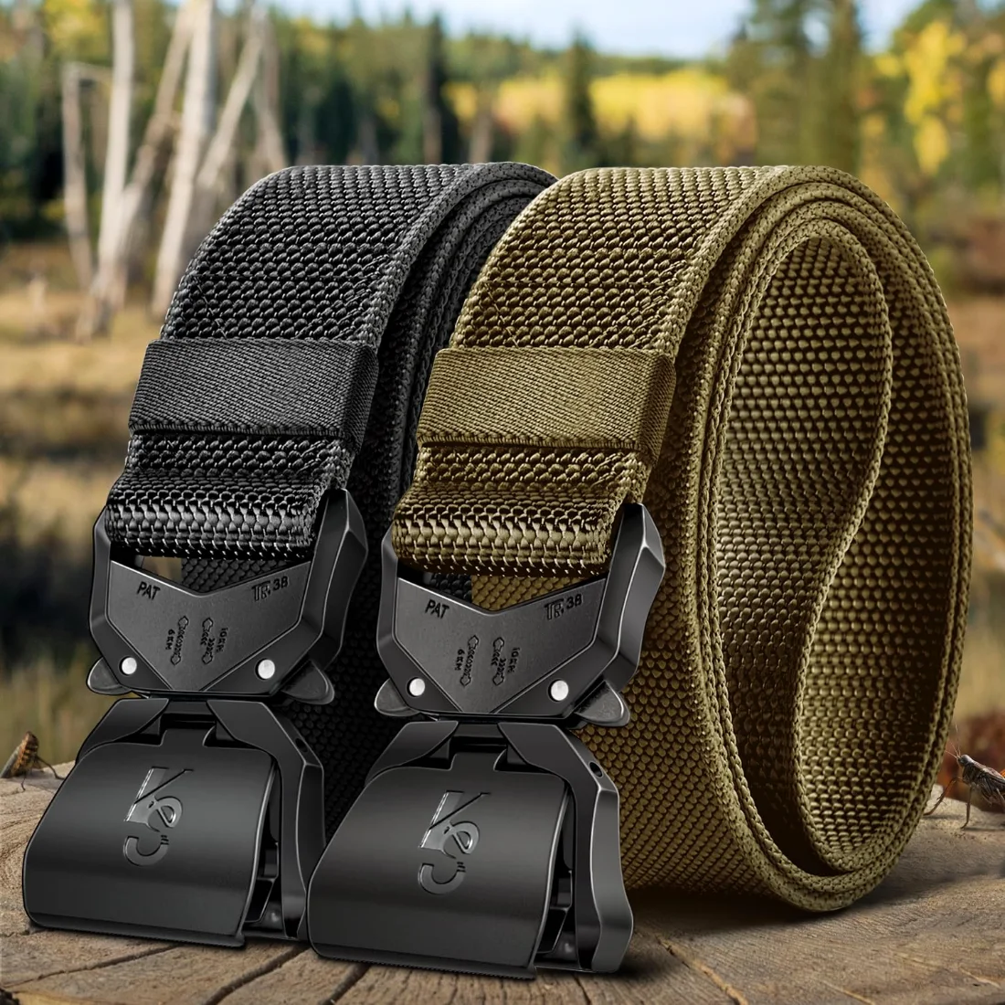 KEMISANT Two Button Stretch Rigger Belt 2-Pack in Black / Wood Thrush, 2-pack, view 2