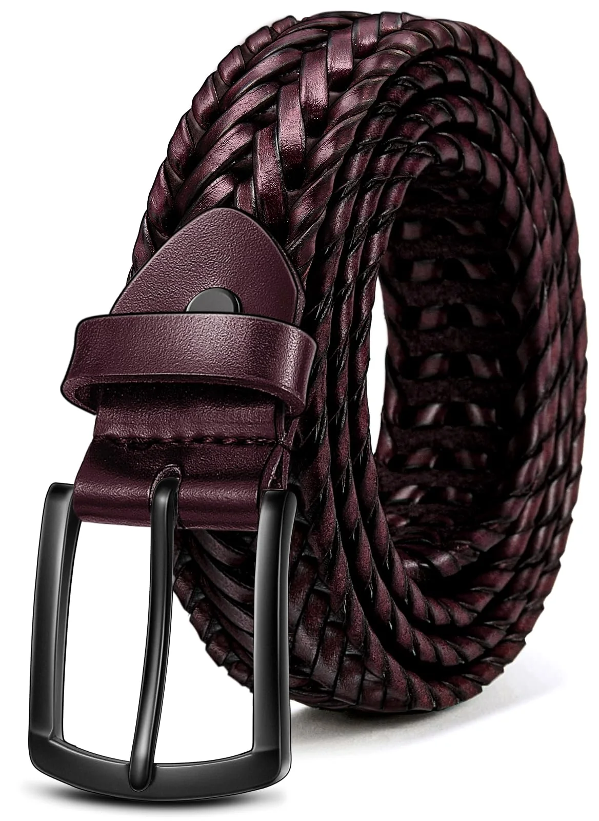 KEMISANT Woven Holeless Golf Belt in Burgundy