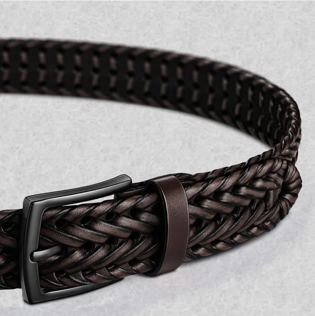 KEMISANT Woven Holeless Golf Belt in Deep Brown, view 2