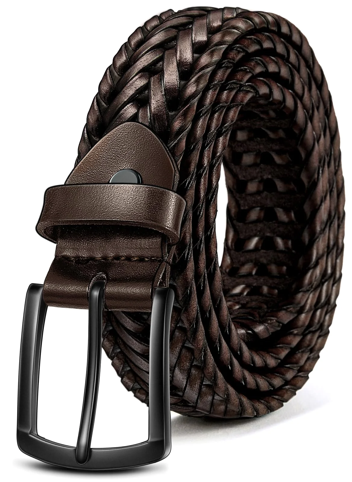 KEMISANT Woven Holeless Golf Belt in Deep Brown