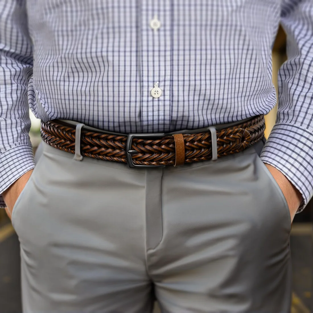 KEMISANT Woven Holeless Golf Belt in Light Brown, view 3