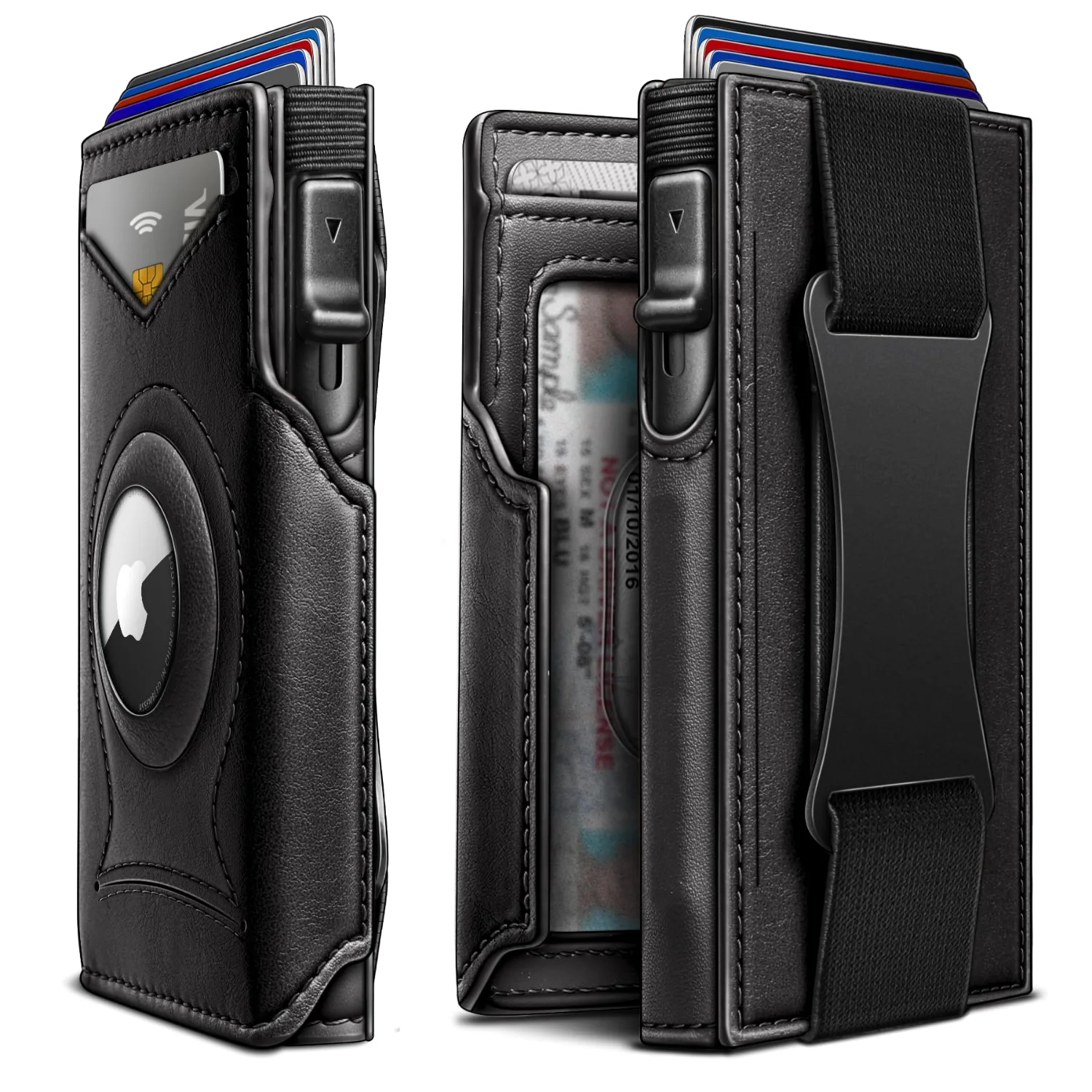 KEMISANT AirTag Wallet with Pop-Up Case in Black, Leather