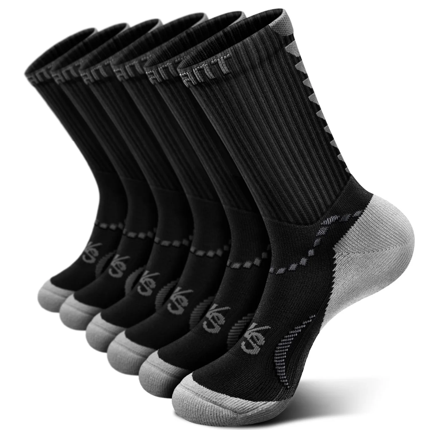 KEMISANT Arch Band Gym Crew Socks in Black, 6-pack
