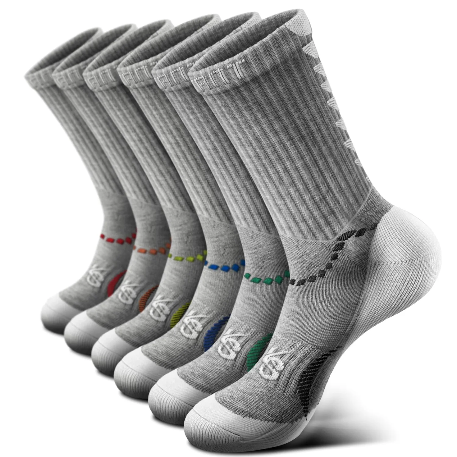 KEMISANT Arch Band Gym Crew Socks in Gray Heather, 6-pack