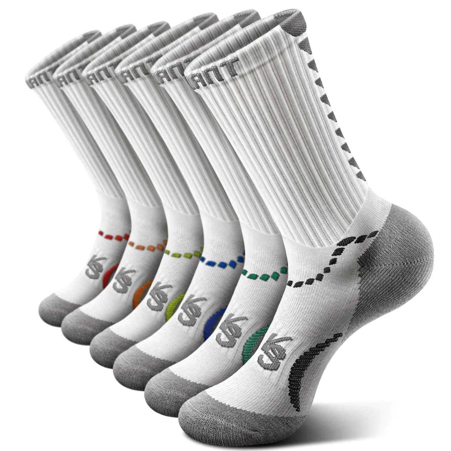 KEMISANT Arch Band Gym Crew Socks in White, 6-pack