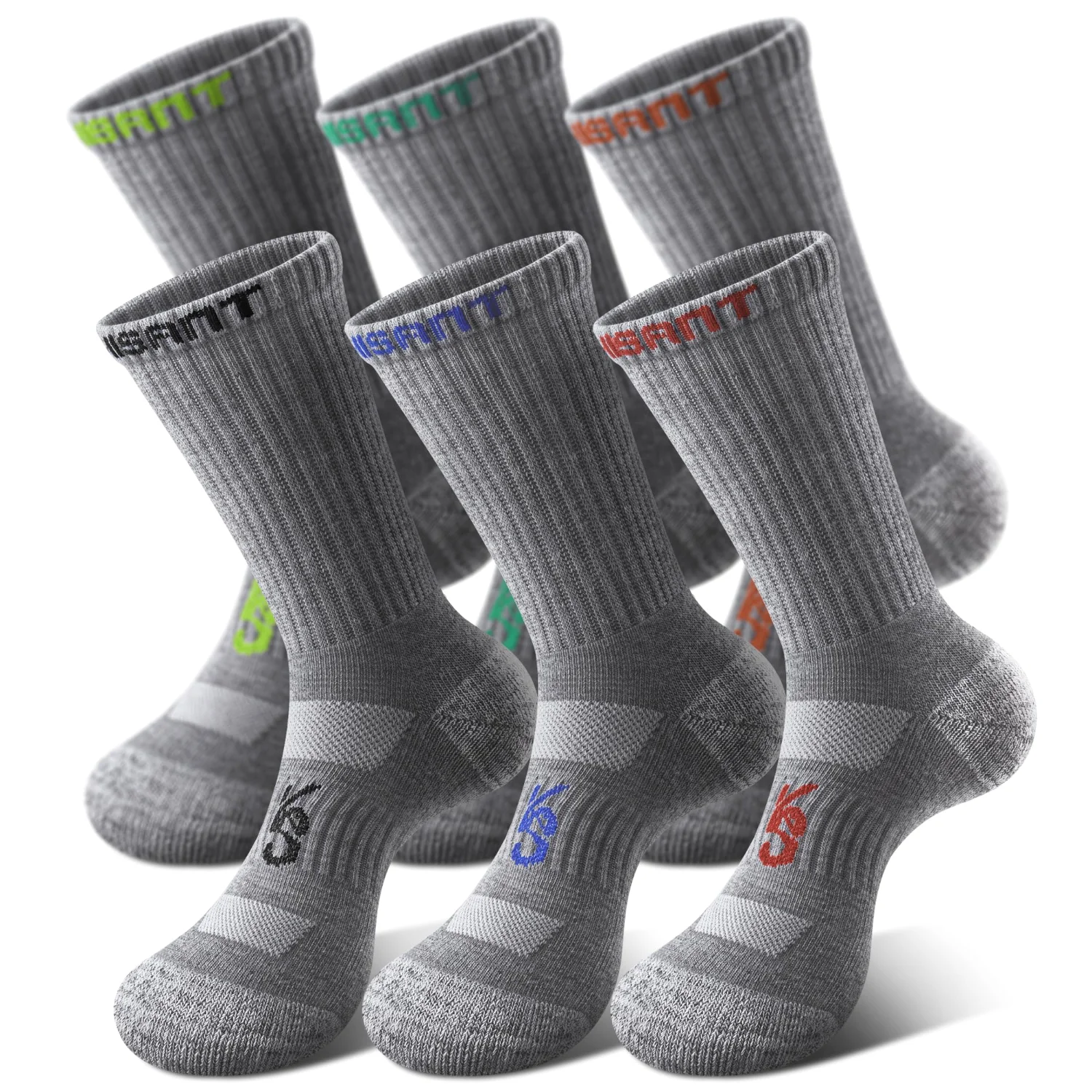 KEMISANT Athletic Compression Crew Socks in Gray Heather, 6-pack