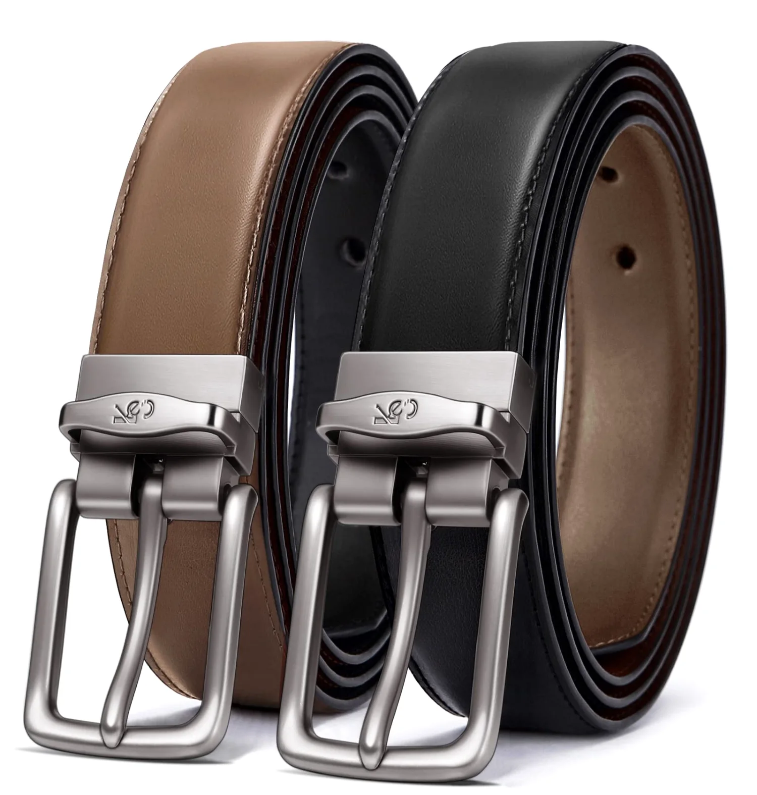 KEMISANT Boys Reversible Leather Belt in Black / Tawny