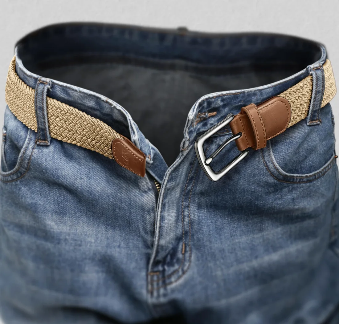 KEMISANT Braided Stretch Golf Belt in Beige, view 2